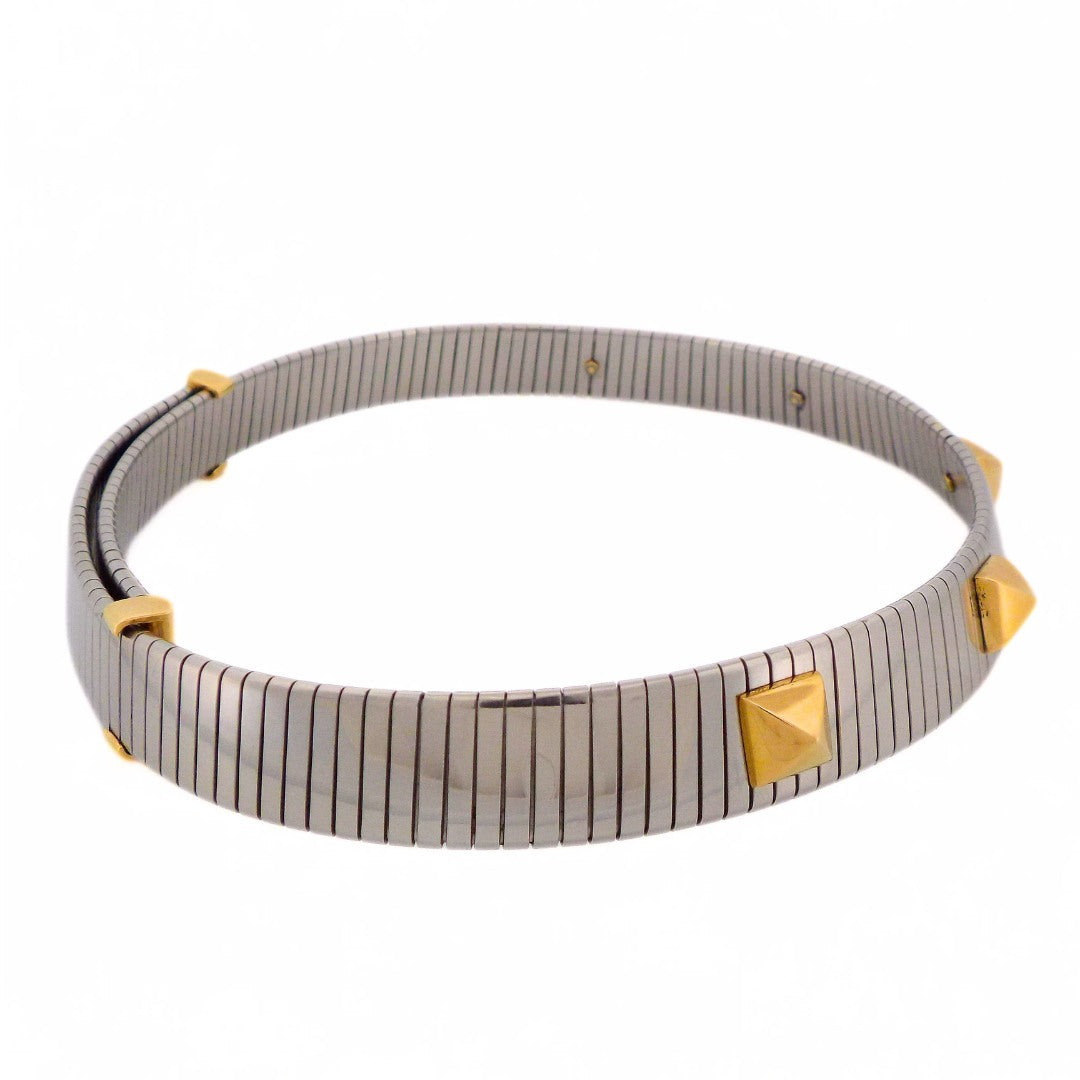 Bulgari 18K Steel Tubogas Grommet Adjustable Choker Necklace