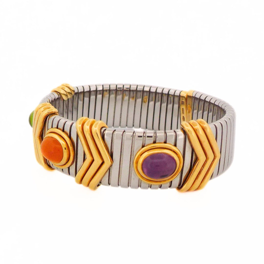 Bulgari 18K Steel Tubogas Multi-Gem Bracelet