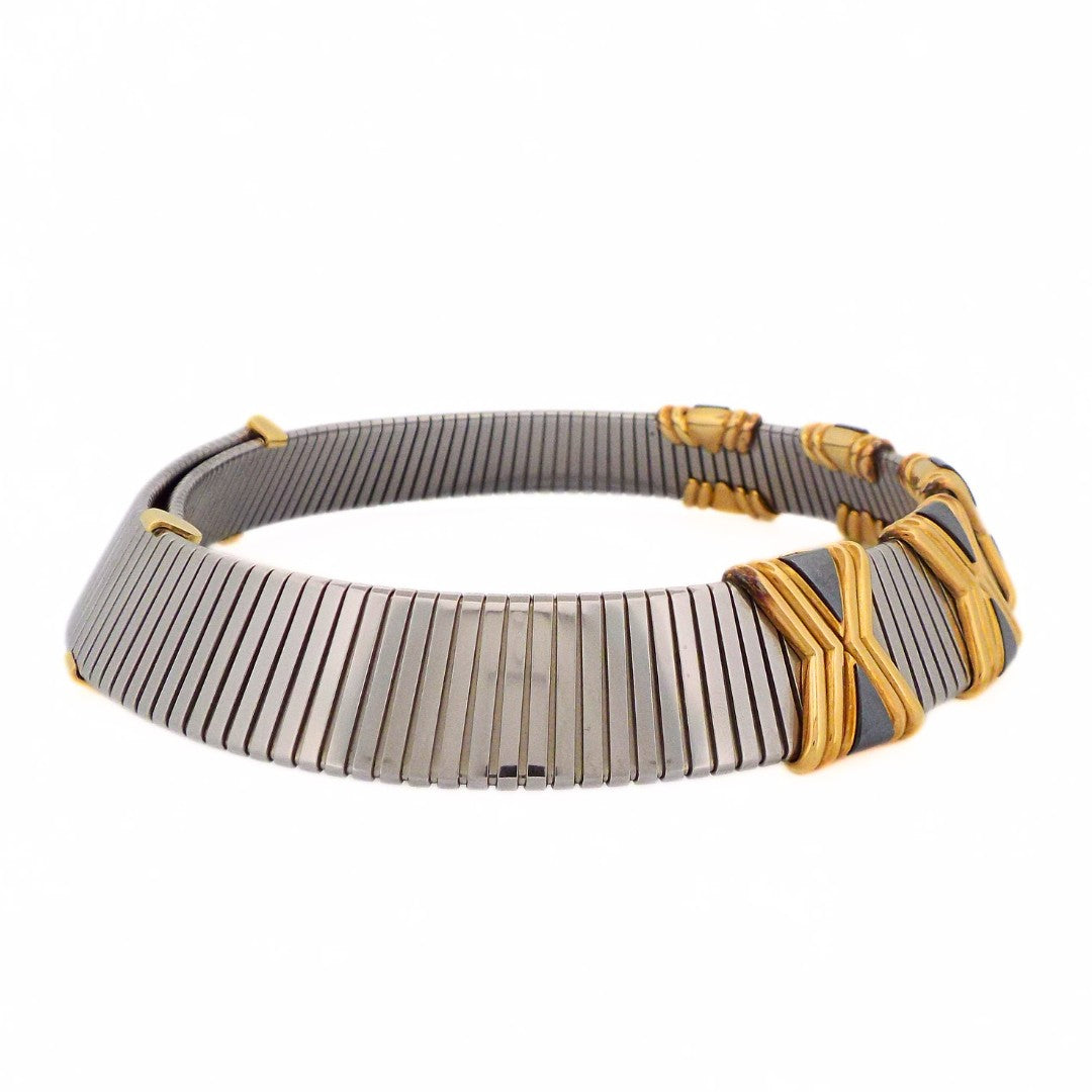 Bulgari 18K Gold and Steel 'Tubogas' Adjustable Choker Necklace