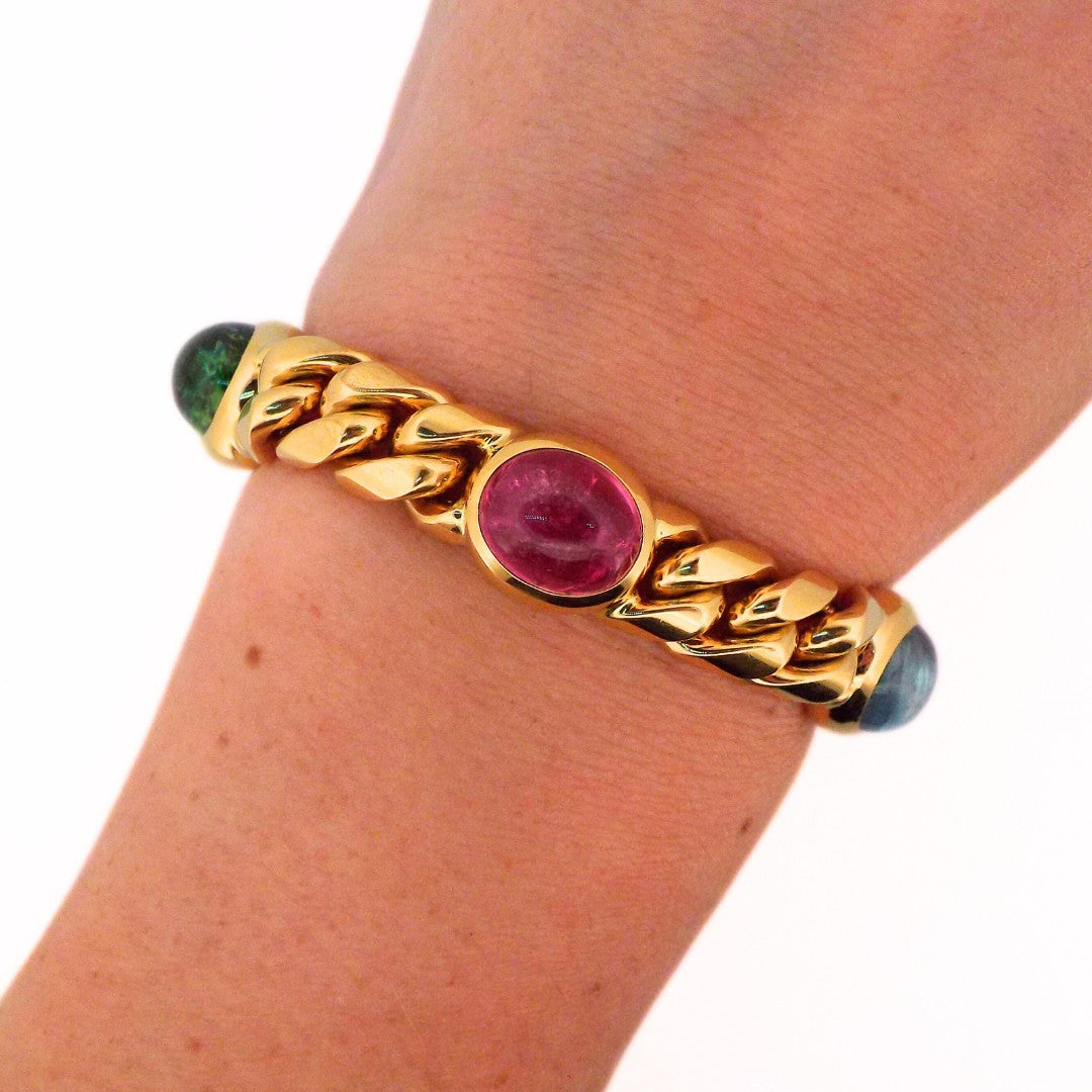 Bulgari 18K Multi-gem Curb Link Bracelet