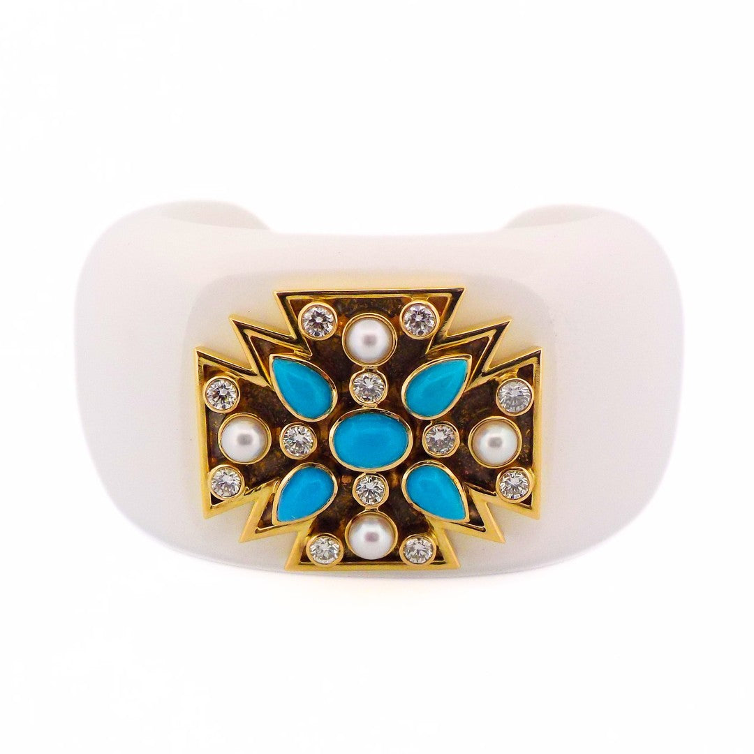 Verdura White Agate and Black Jade Bracelet Set