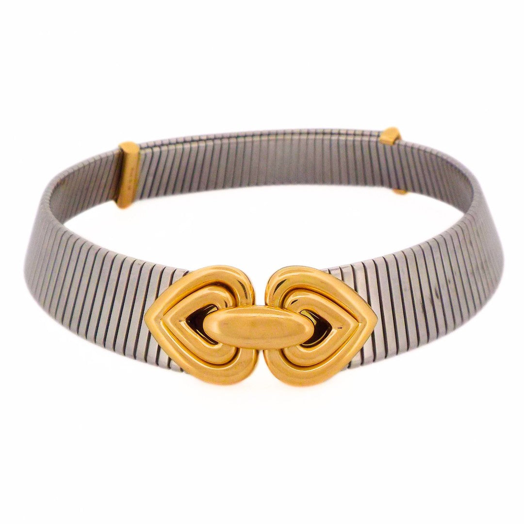 Bulgari 18K Steel 'Doppio Cuore' Choker Necklace