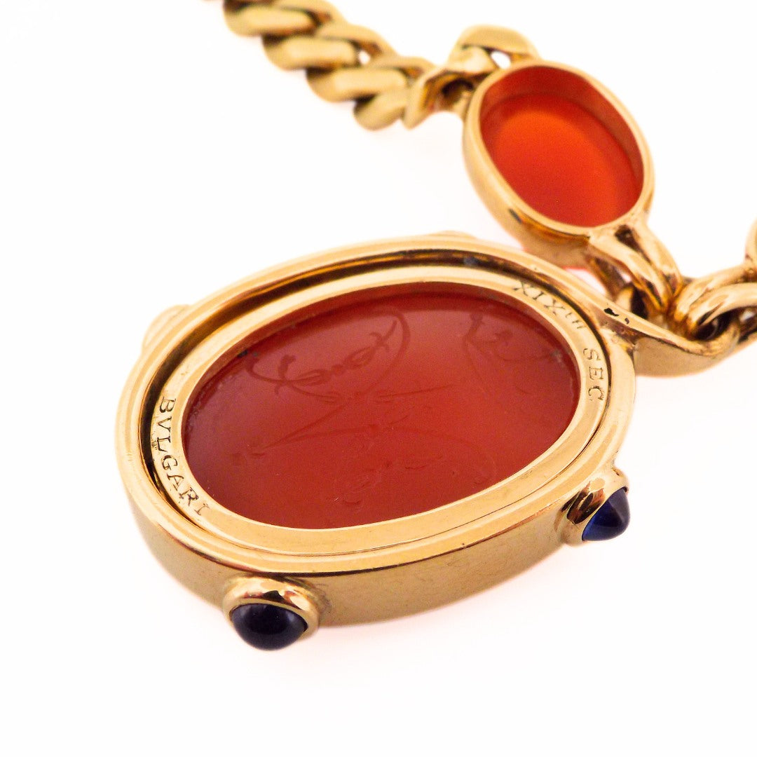 Bulgari 18K Chalcedony Agate Sapphire Cameo Necklace