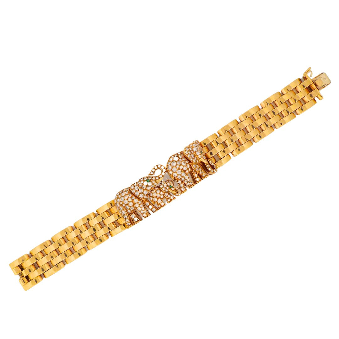 Cartier 18K Diamond Emerald Elephant Bracelet, French