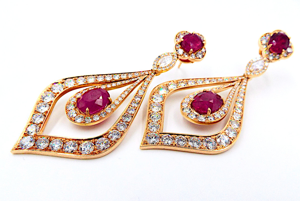 Rose Gold Ruby Diamond Earrings