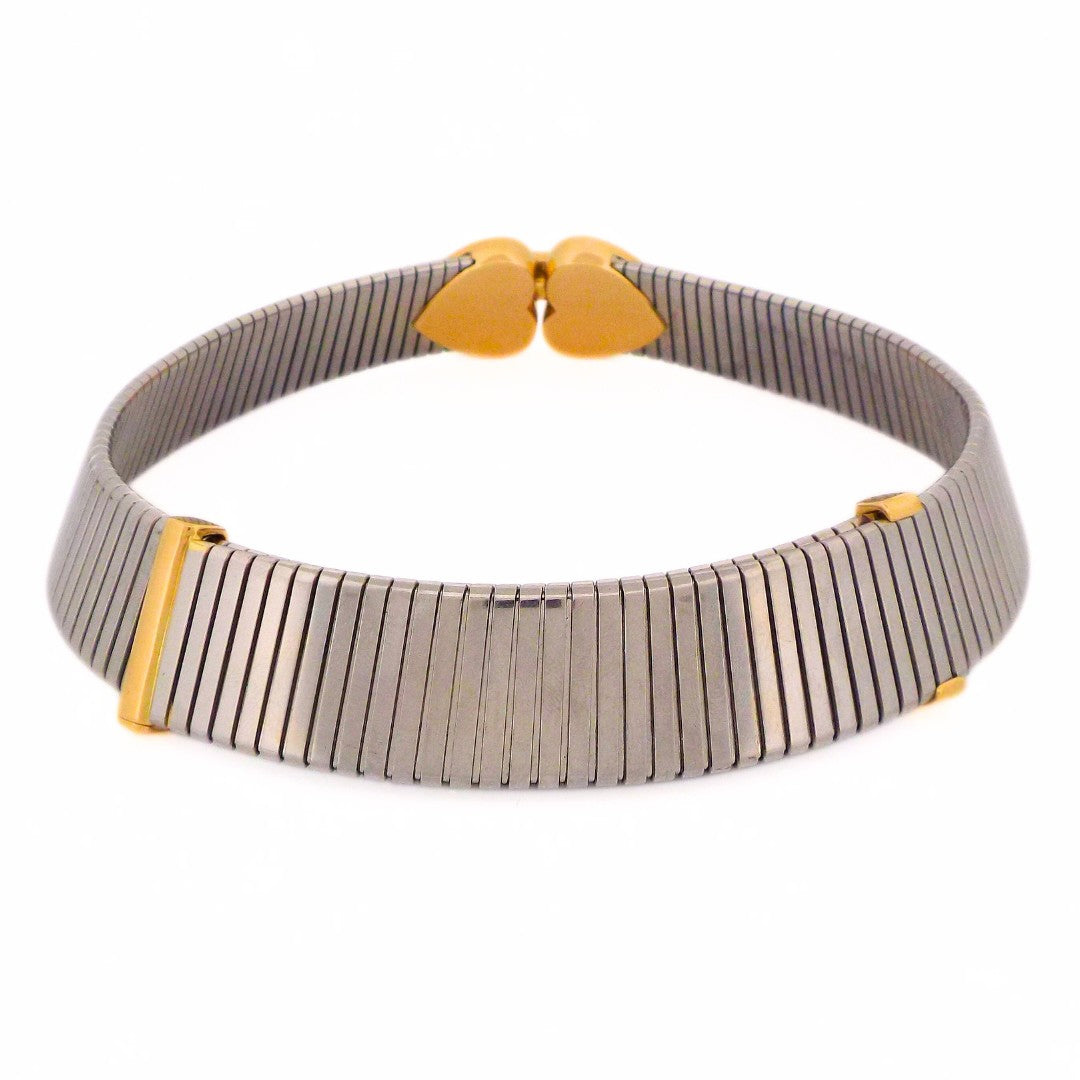 Bulgari 18K Steel 'Doppio Cuore' Choker Necklace