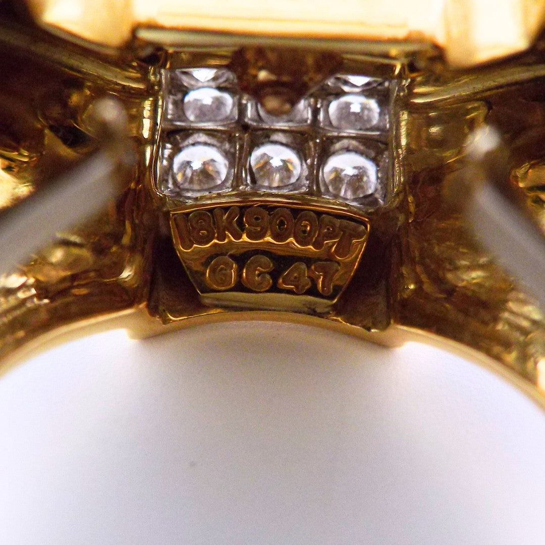 David Webb 18K Blue Enamel Diamond Ring