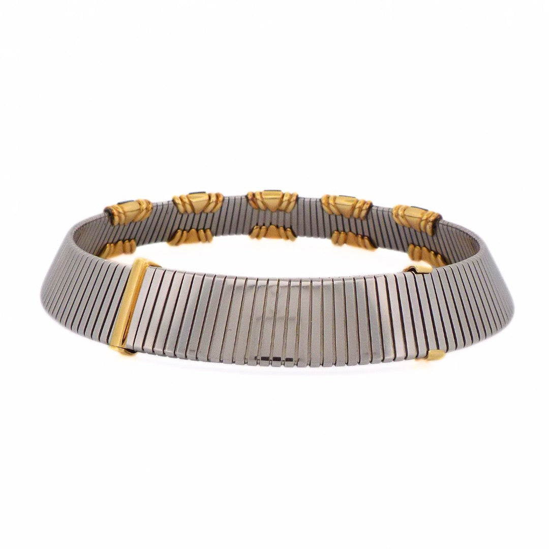 Bulgari 18K Gold and Steel 'Tubogas' Adjustable Choker Necklace