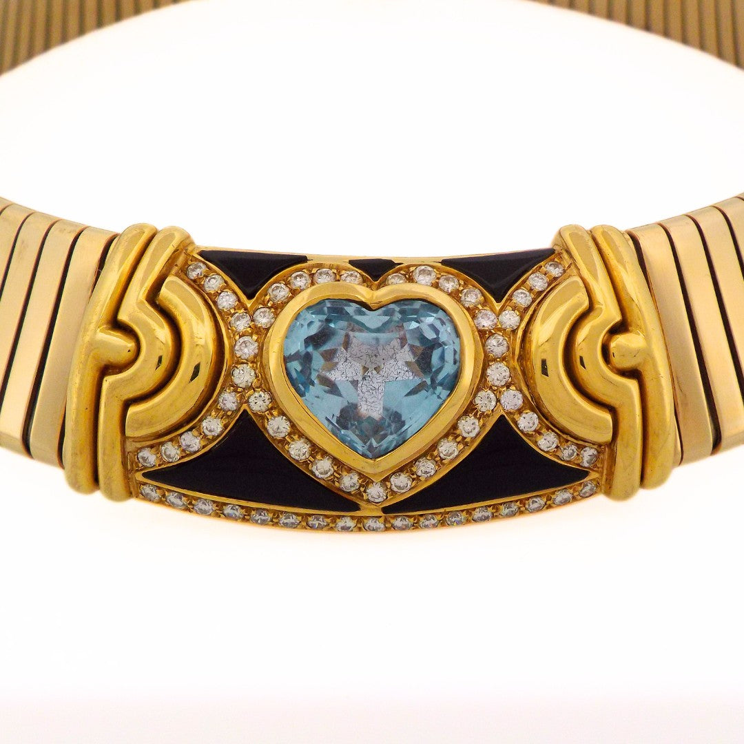 Bulgari 18K Tubogas Parentesi Aquamarine Collar Necklace