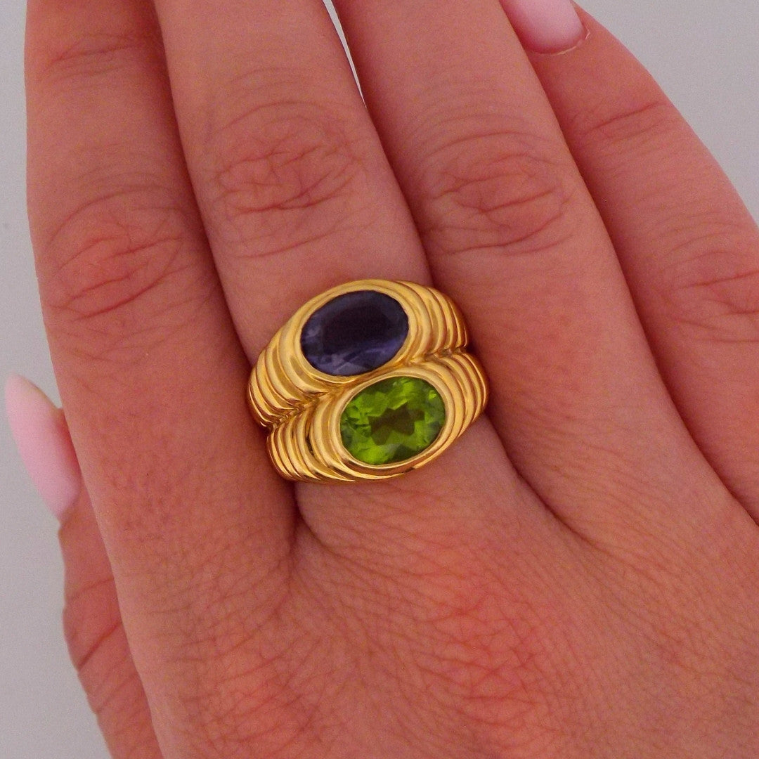 Bulgari 18K 'Doppio' Iolite Peridot Ring