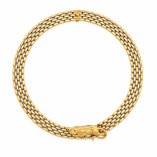 Cartier 18K Gold Steel Maillon Necklace with Detachable Panthere