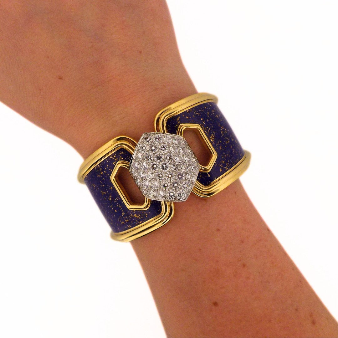 David Webb 18K Blue Enamel Diamond Bracelet