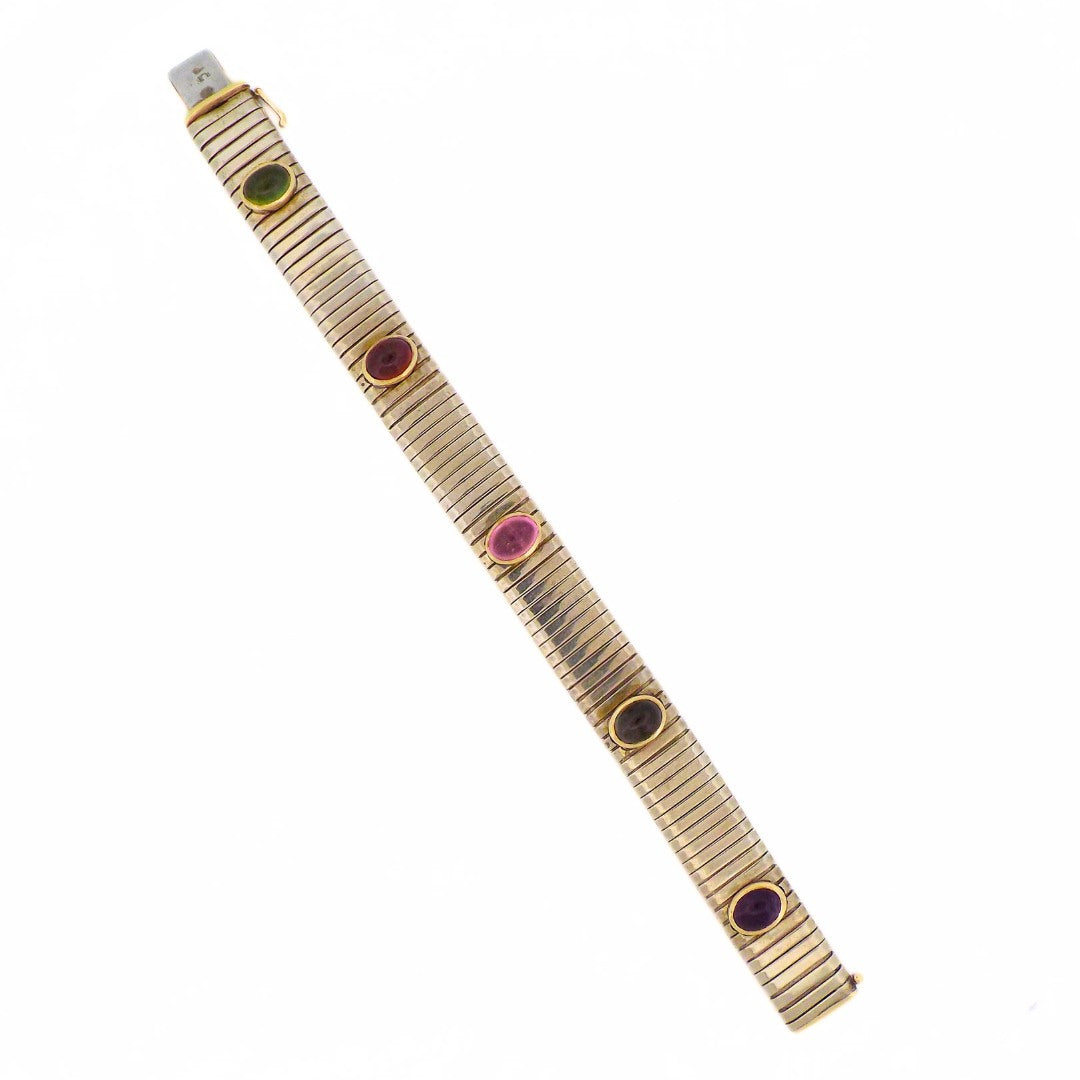 Bulgari Steel 'Tubogas' Gemstone Bracelet