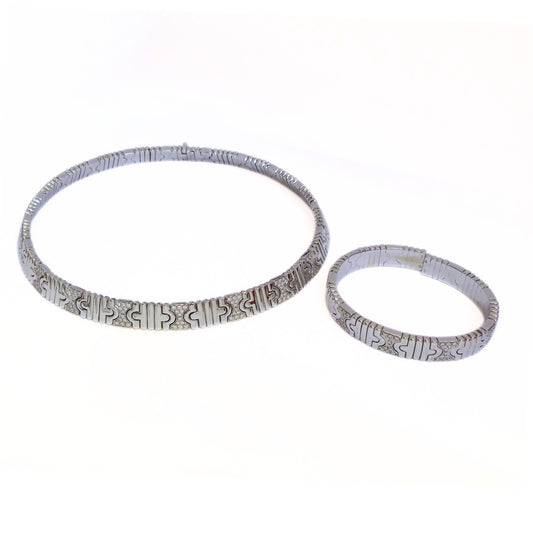Bulgari 'Parentesi' 18K White Gold Diamond Necklace and Cuff Bracelet Set