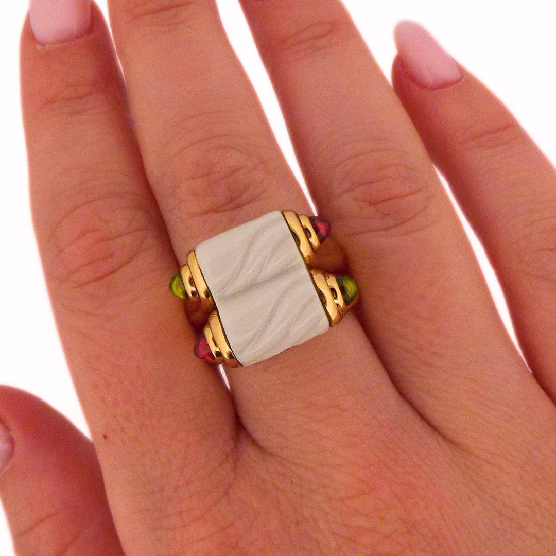 Bulgari 'Chandra' 18K Tourmaline Peridot Ceramic Ring