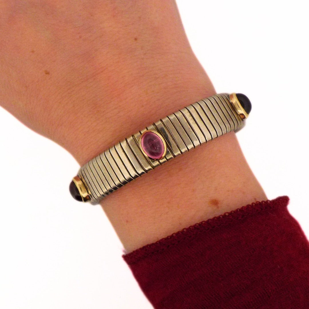 Bulgari Steel 'Tubogas' Gemstone Bracelet