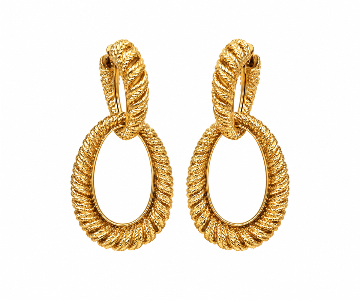 Boucheron 18K Twisted Rope Drop Hoop Earrings