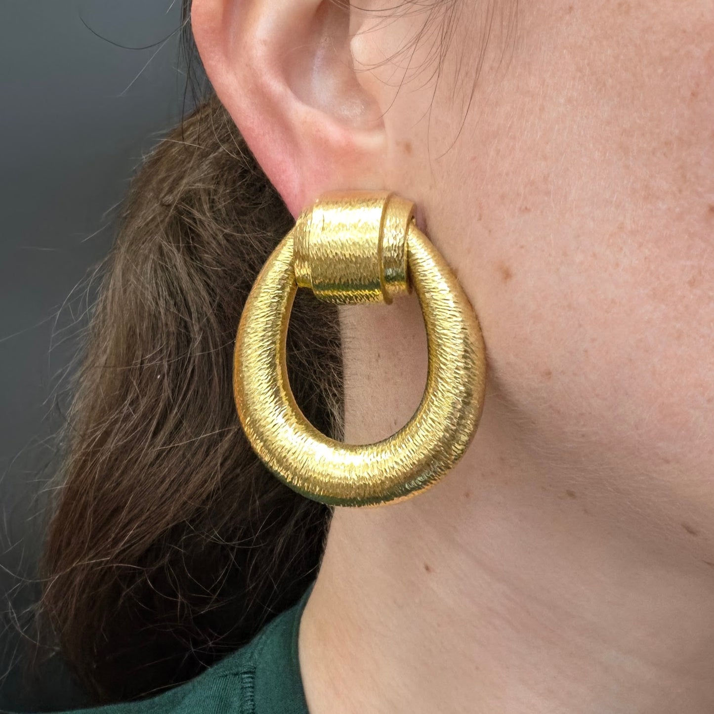 David Webb 18K Hammered Gold Doorknocker Earrings