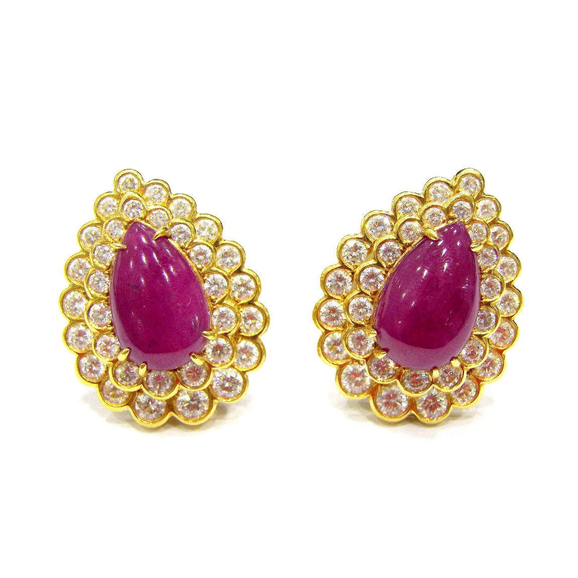 18K Gold Ruby Diamond Ring Earrings Set