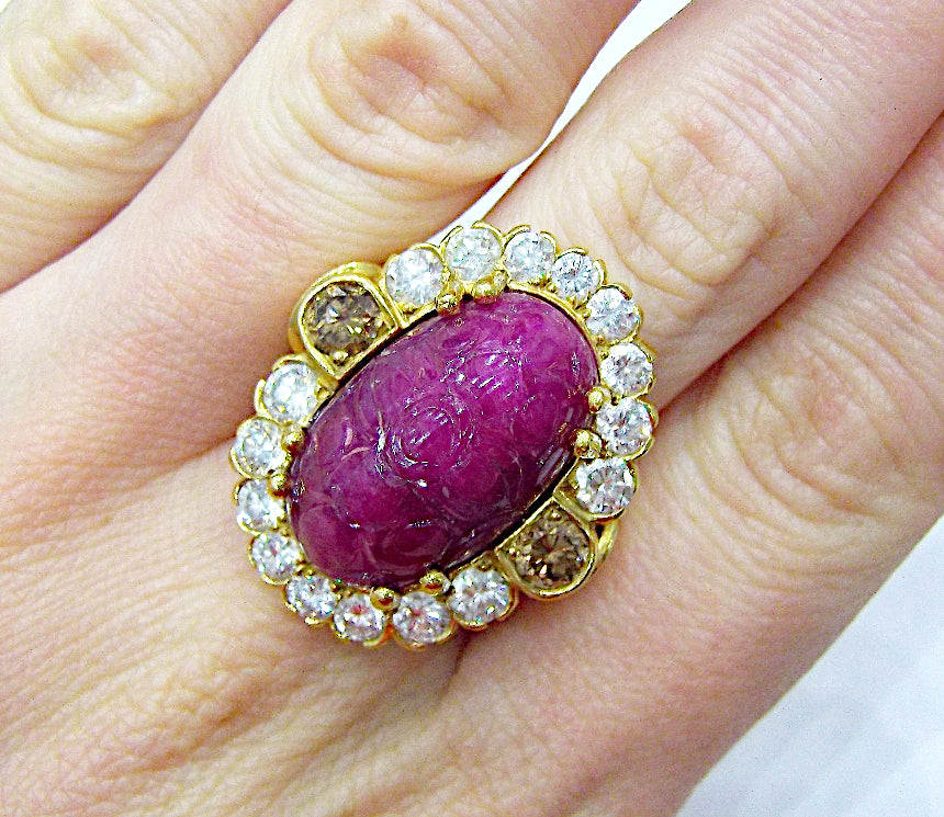 18K Gold Ruby Diamond Ring Earrings Set