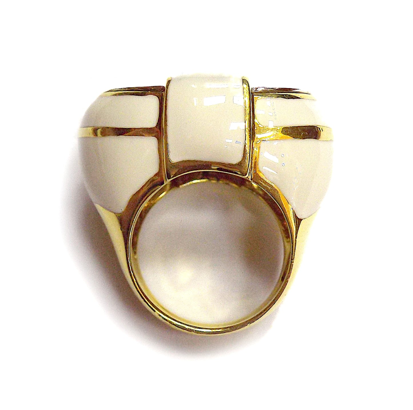 David Webb 18K Yellow Gold White Enamel Diamond Cocktail Ring