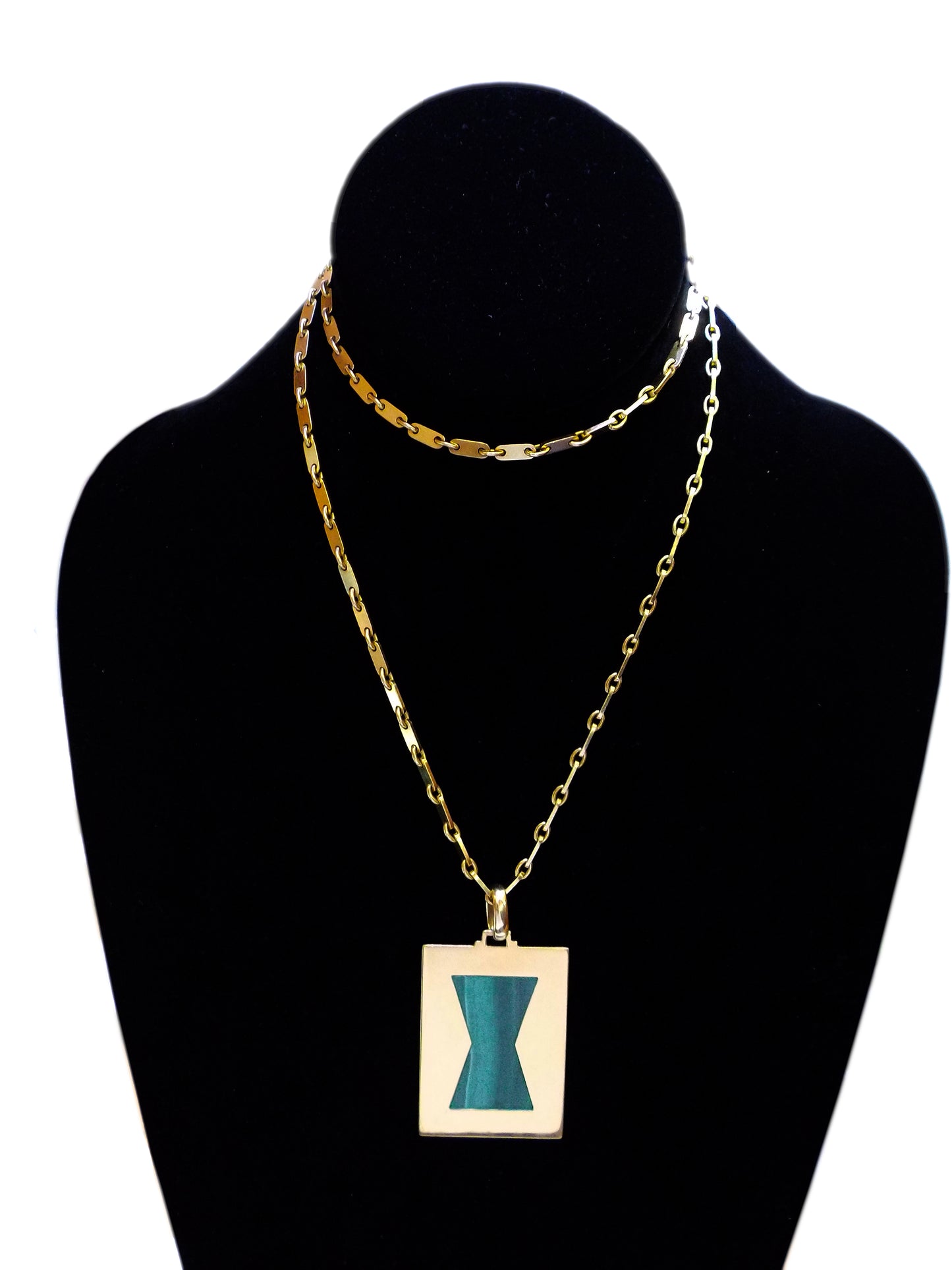 Cartier Gold Malachite Pendant Long Chain Necklace