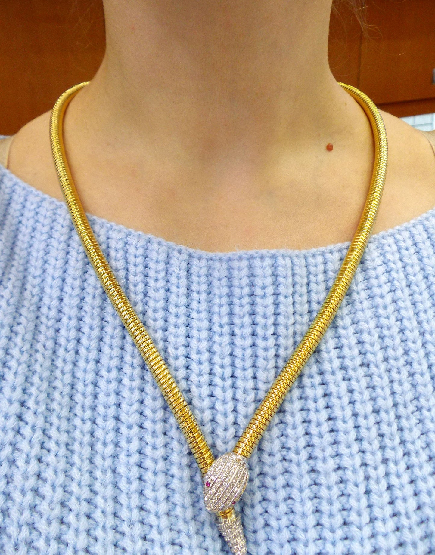 Tessitore Gold Diamond Snake Slider Necklace