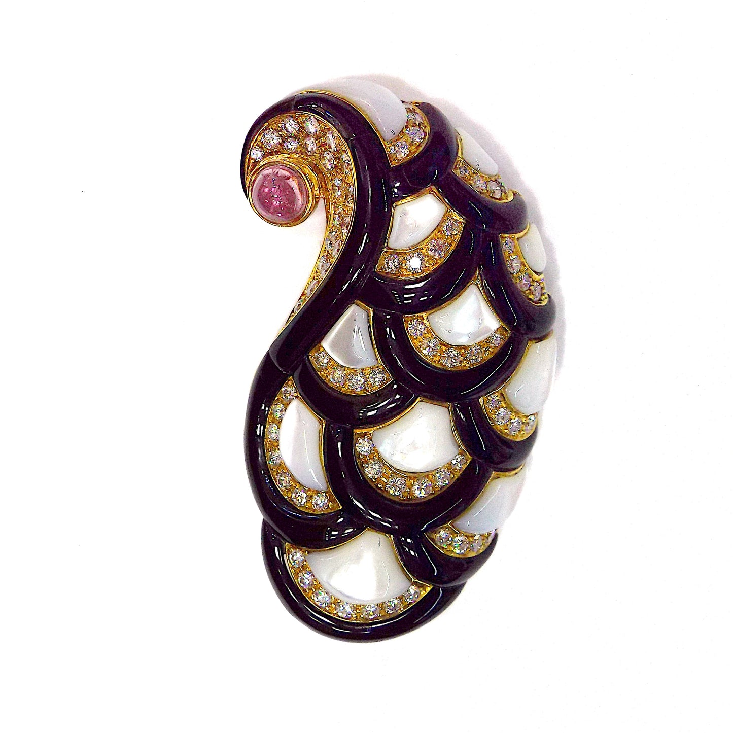 Bulgari Gold Diamond Mother-of-Pearl Onyx Tourmaline Brooch