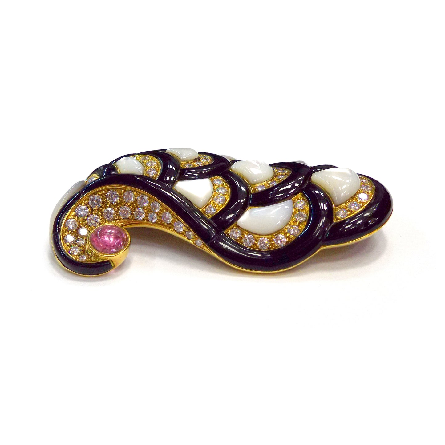 Bulgari Gold Diamond Mother-of-Pearl Onyx Tourmaline Brooch