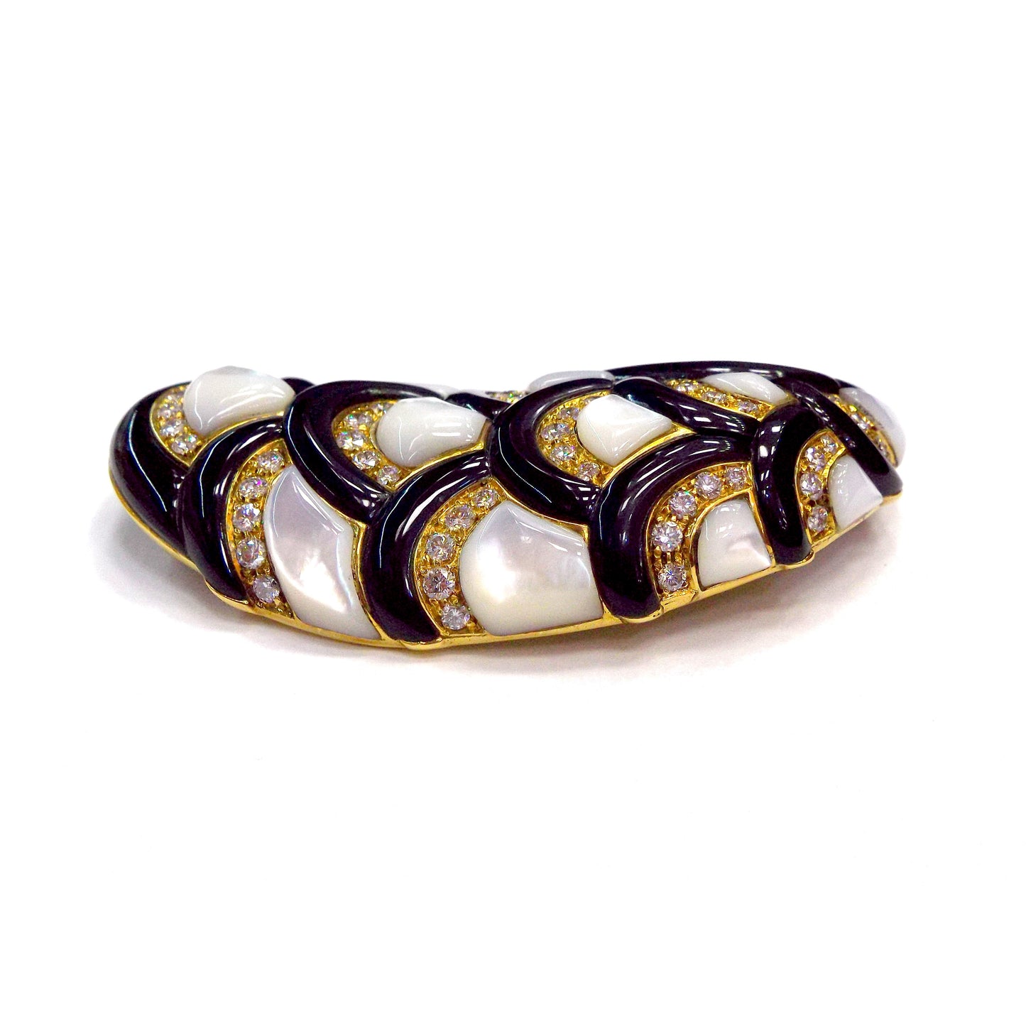 Bulgari Gold Diamond Mother-of-Pearl Onyx Tourmaline Brooch