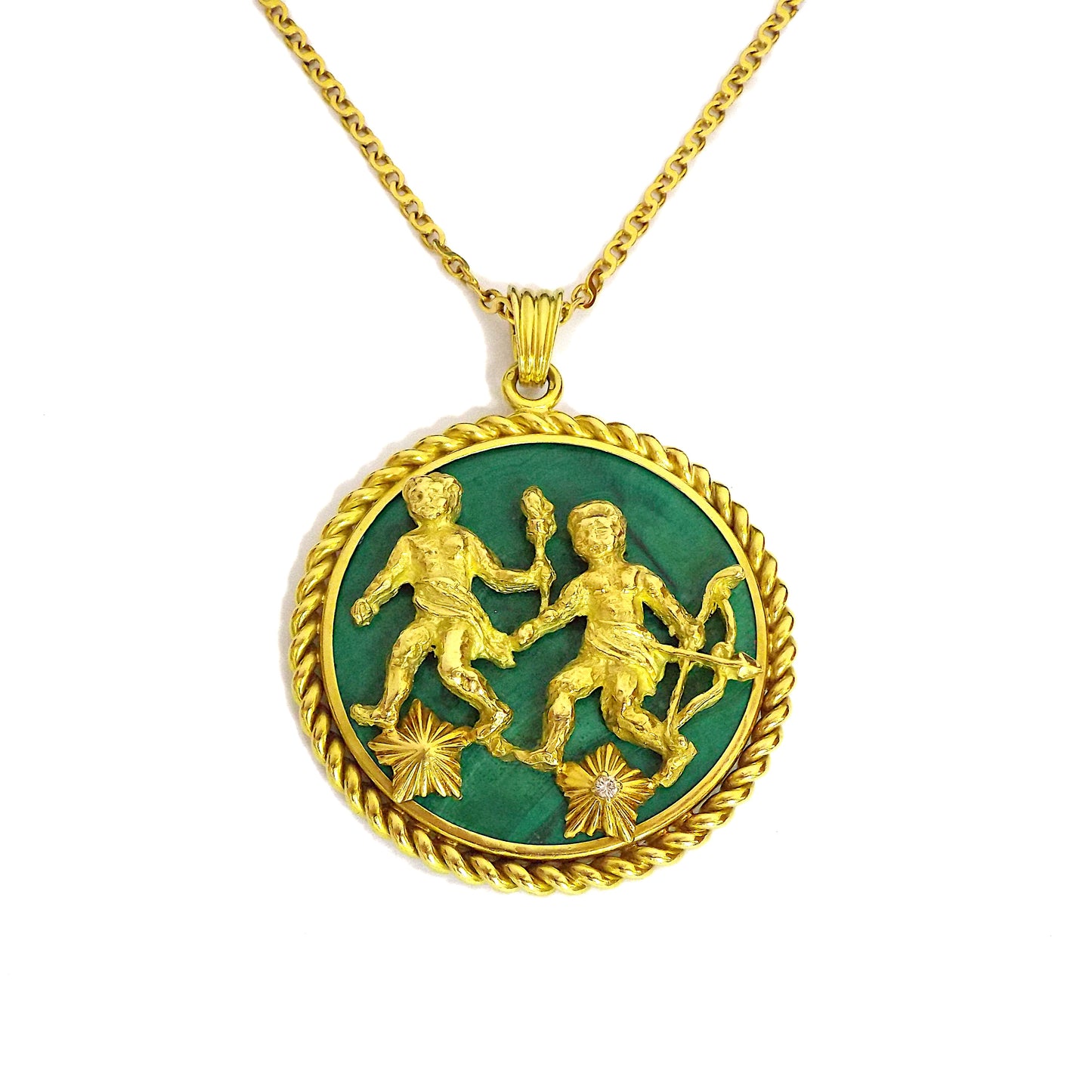 Van Cleef & Arpels Gold Malachite Gemini Pendant Necklace