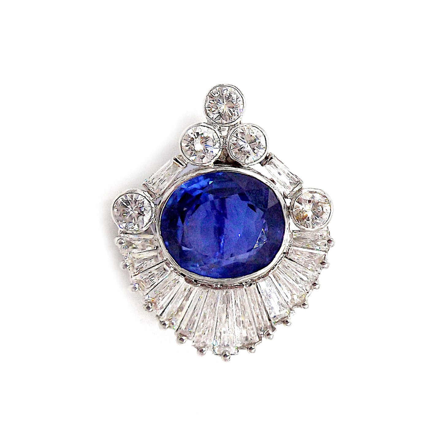 Sapphire Diamond 18K White Gold Pendant Brooch