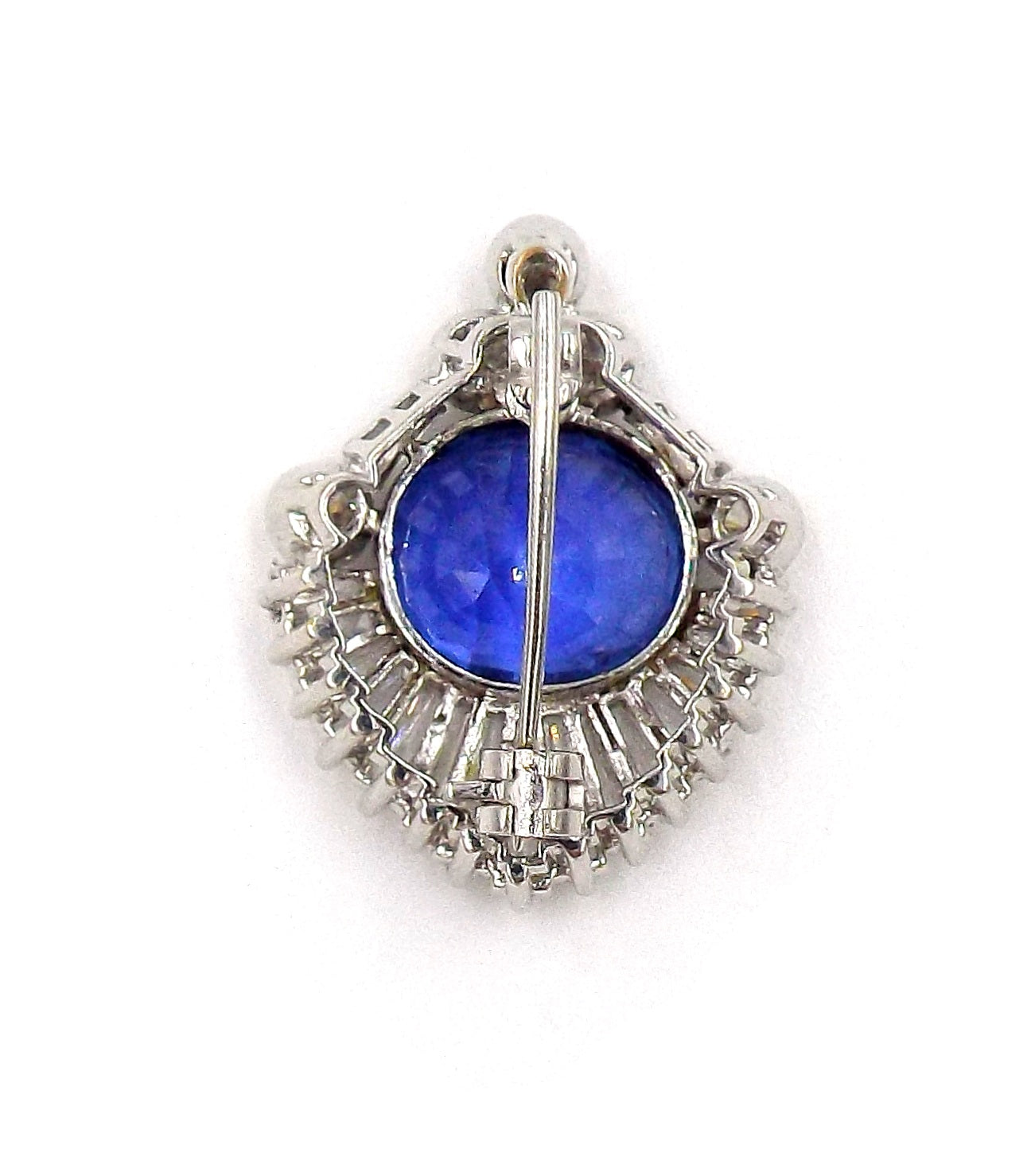 Sapphire Diamond 18K White Gold Pendant Brooch