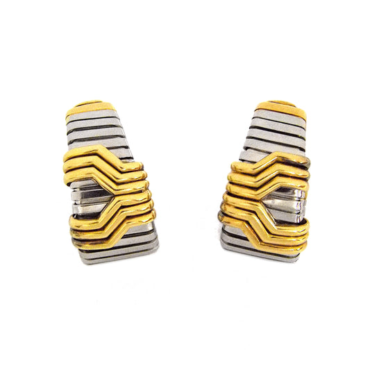 Bulgari Tubogas Steel and Gold Hoop Earrings