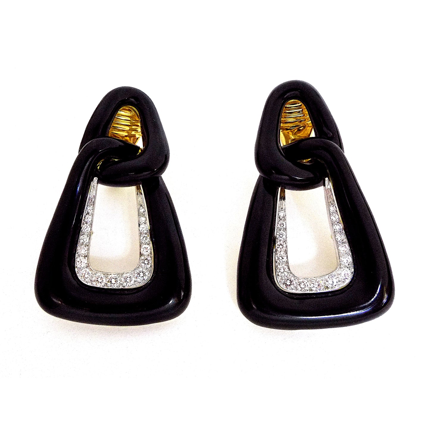 David Webb 18K Yellow Gold Black Enamel Diamond Earrings