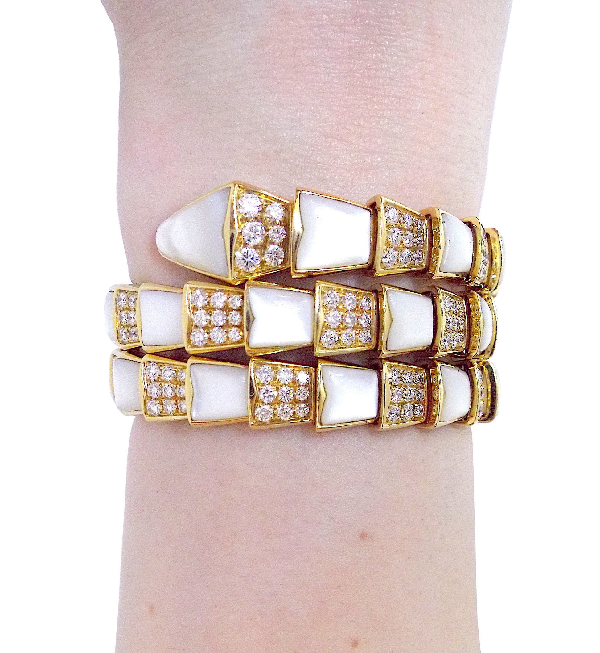 Bulgari Serpenti Viper 18K Gold Diamond Mother-of-pearl 3-coil