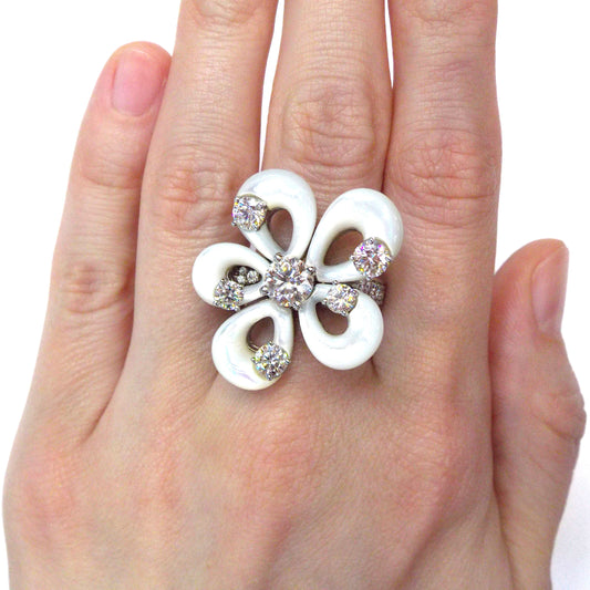 Bvlgari 18K Gold Mother-of-Pearl Diamond Flower Ring