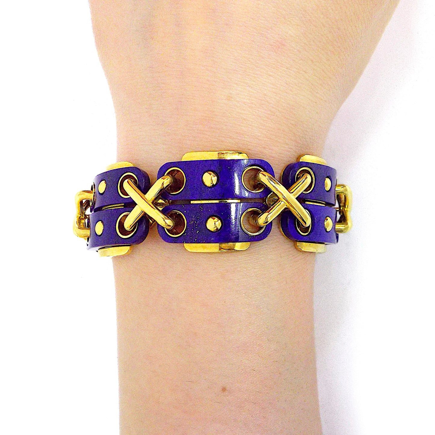 David Webb 18K Yellow Gold Lapis Lazuli Bracelet