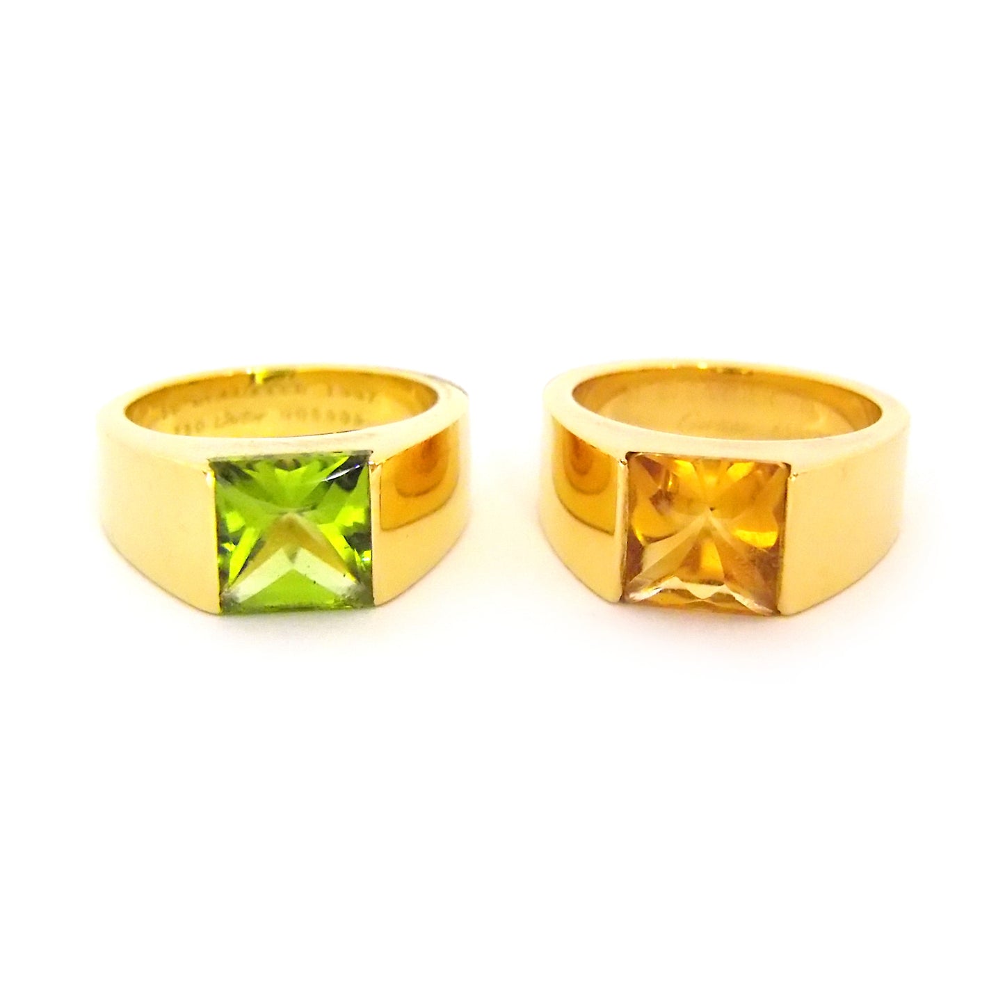 Set of Vintage Cartier 18K Yellow Gold Peridot Citrine 'Tank' Rings