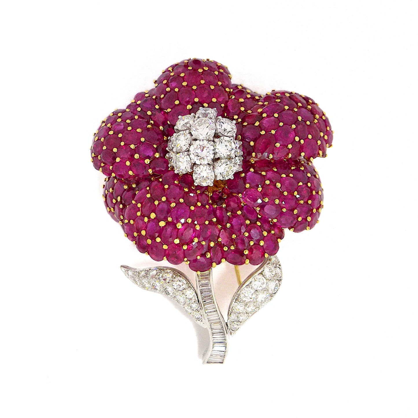 Burma Ruby Diamond Brooch and Earrings Set