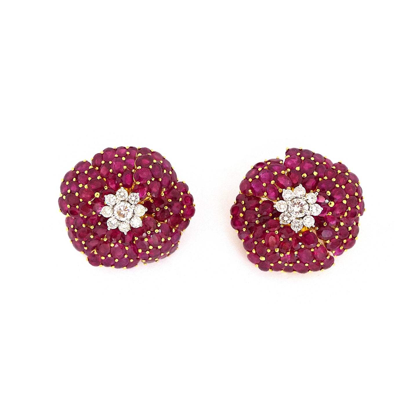 Burma Ruby Diamond Brooch and Earrings Set