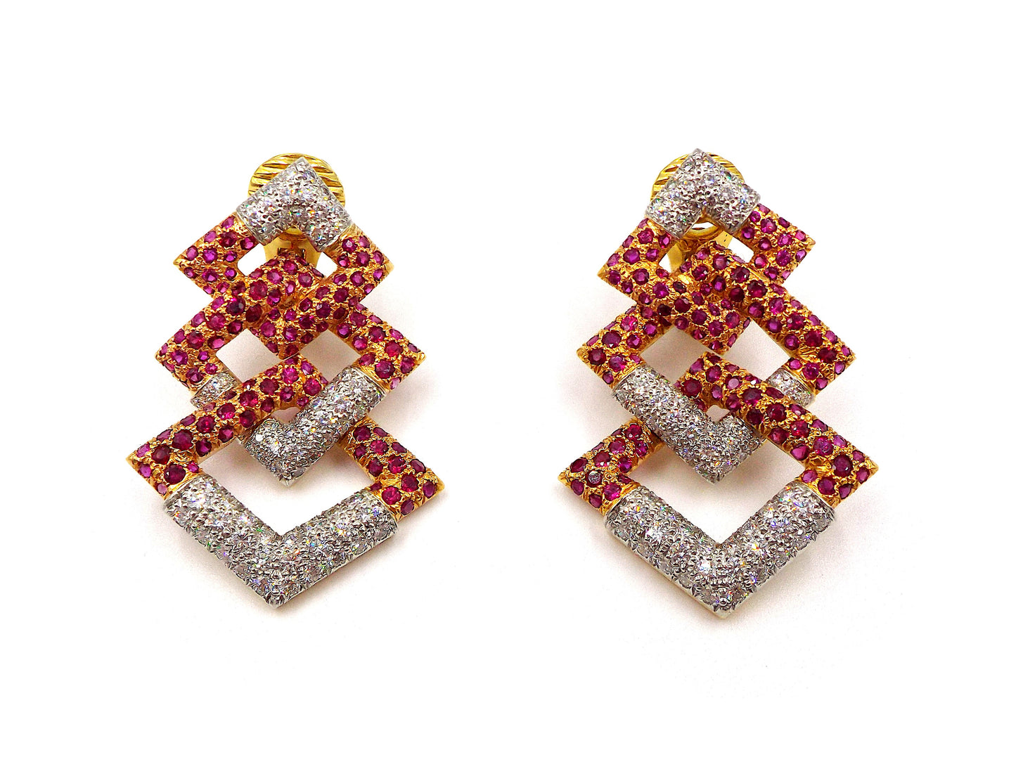 David Webb Diamond Ruby Rose Gold Platinum Earrings