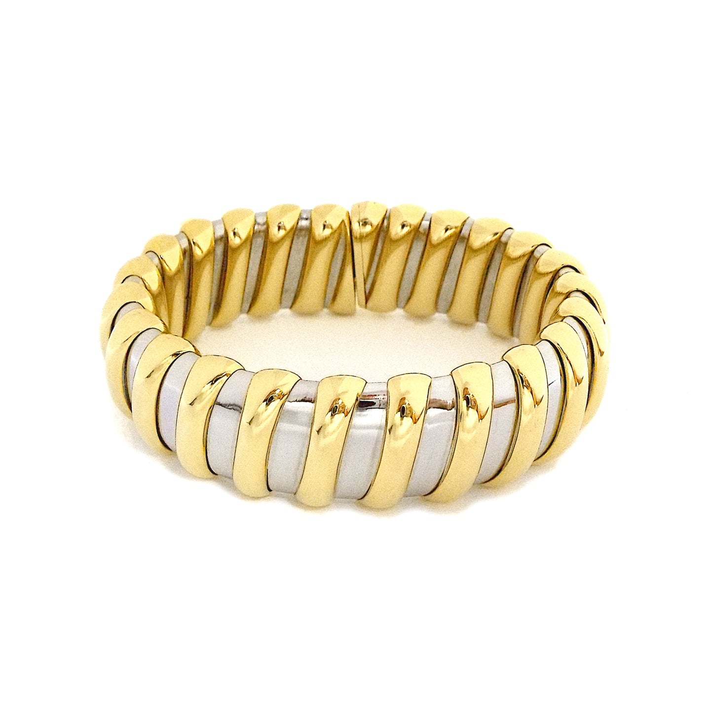 Bulgari 1990s 18K Yellow Gold Stainless Steel Tubogas Vintage Cuff Bracelet