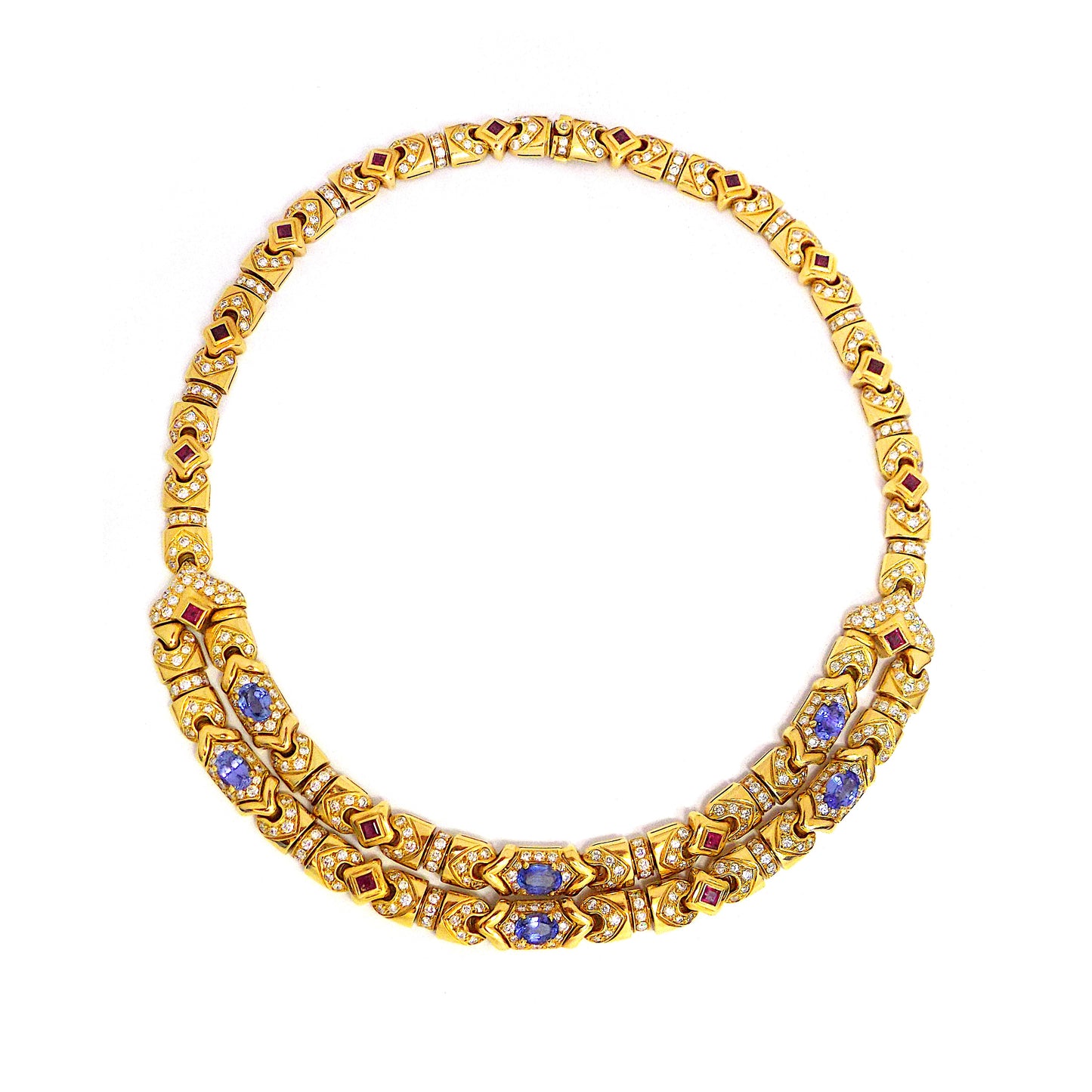 Bulgari Vintage Two Row 18K Gold Diamond Sapphire Choker Necklace