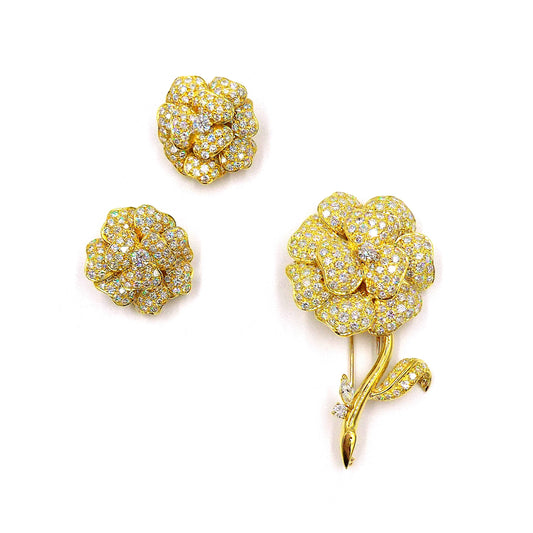 Tallarico Diamond Clip-Brooch and Pair of Earclips