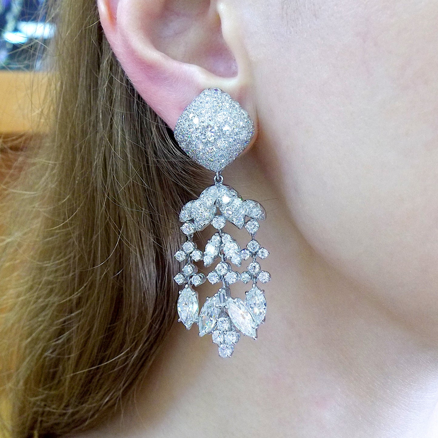 David Webb Platinum Diamond Chandelier Earrings