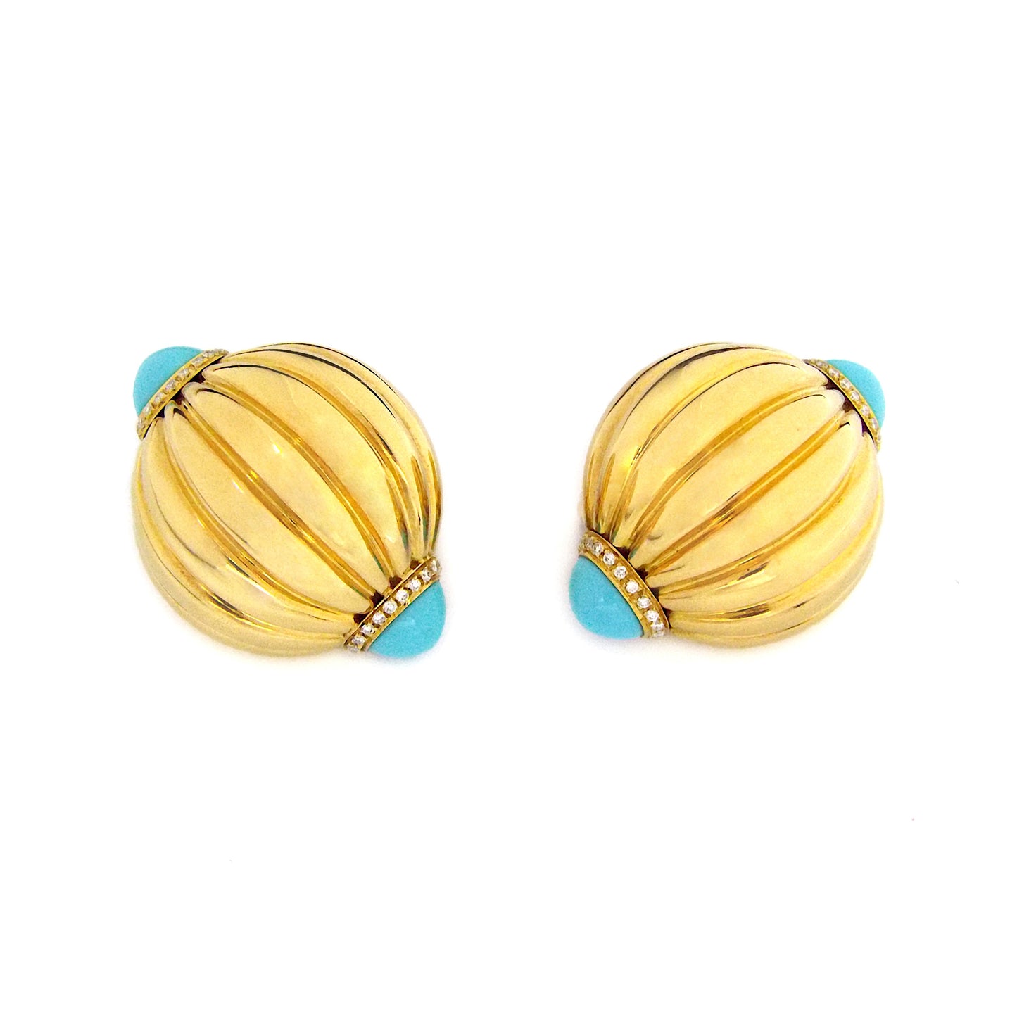 Cartier Vintage 18K Yellow Gold Turquoise Diamond Clip-On Earrings