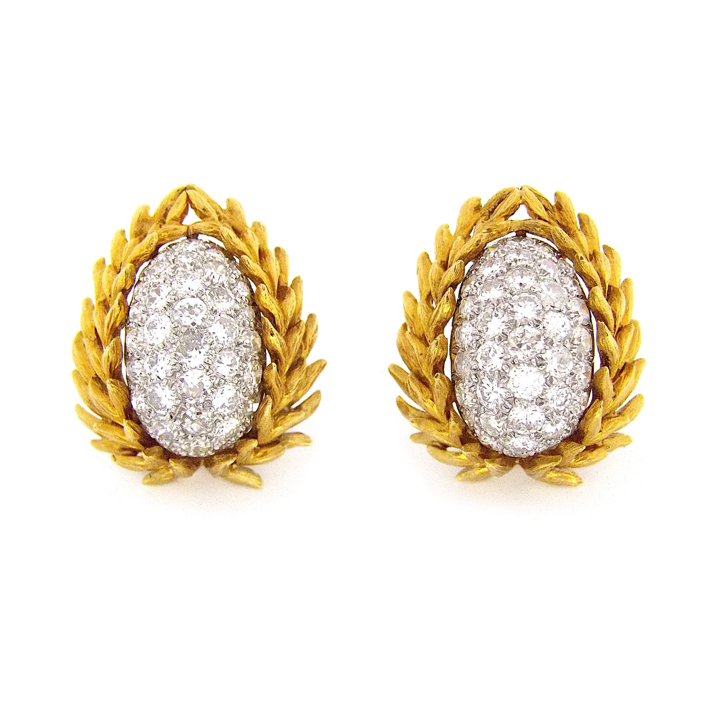 David Webb 18K Yellow Gold Platinum Diamond Clip On Earrings