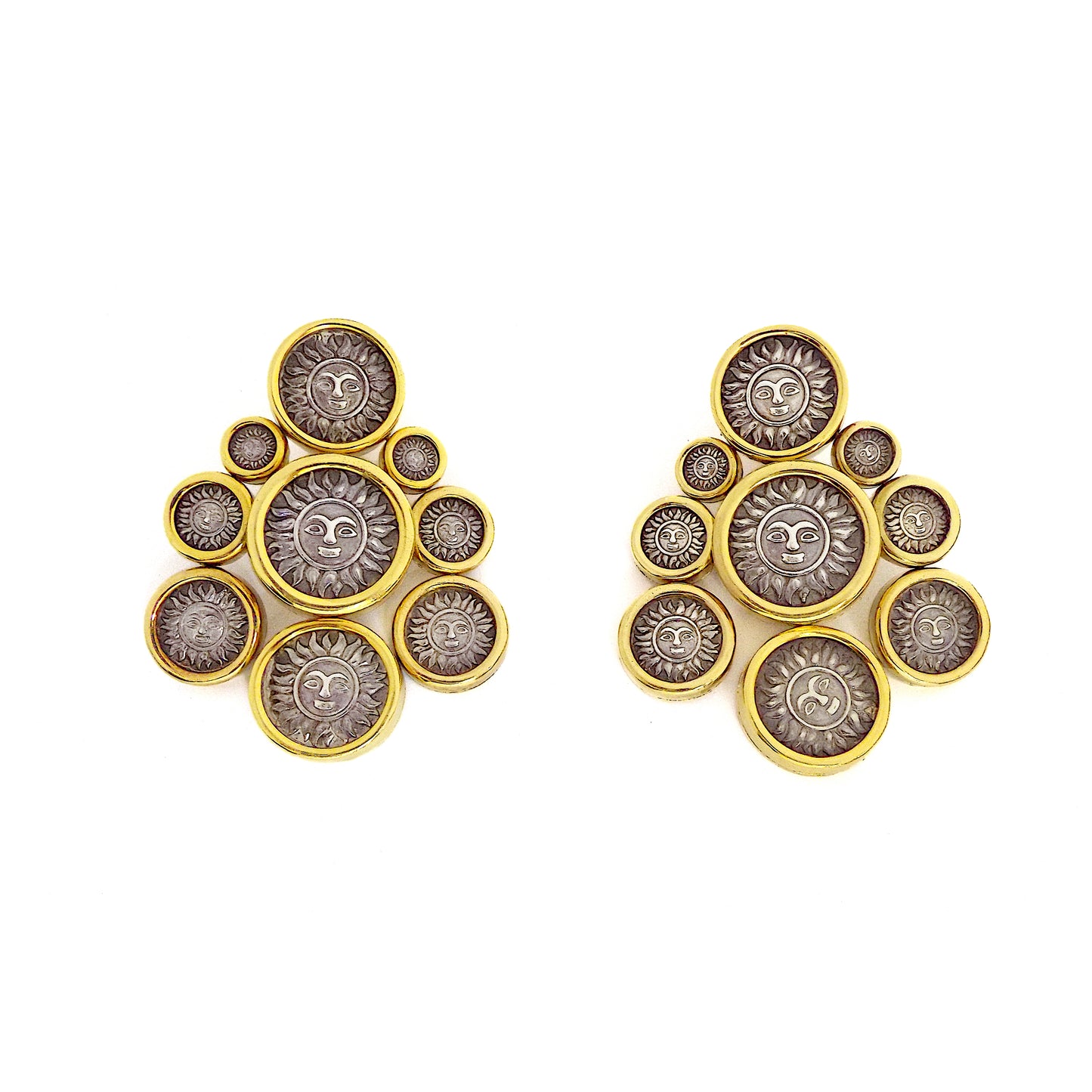 Marina B 'Soleil' 18K Yellow Gold Silver Coin Sun Chandelier Earrings