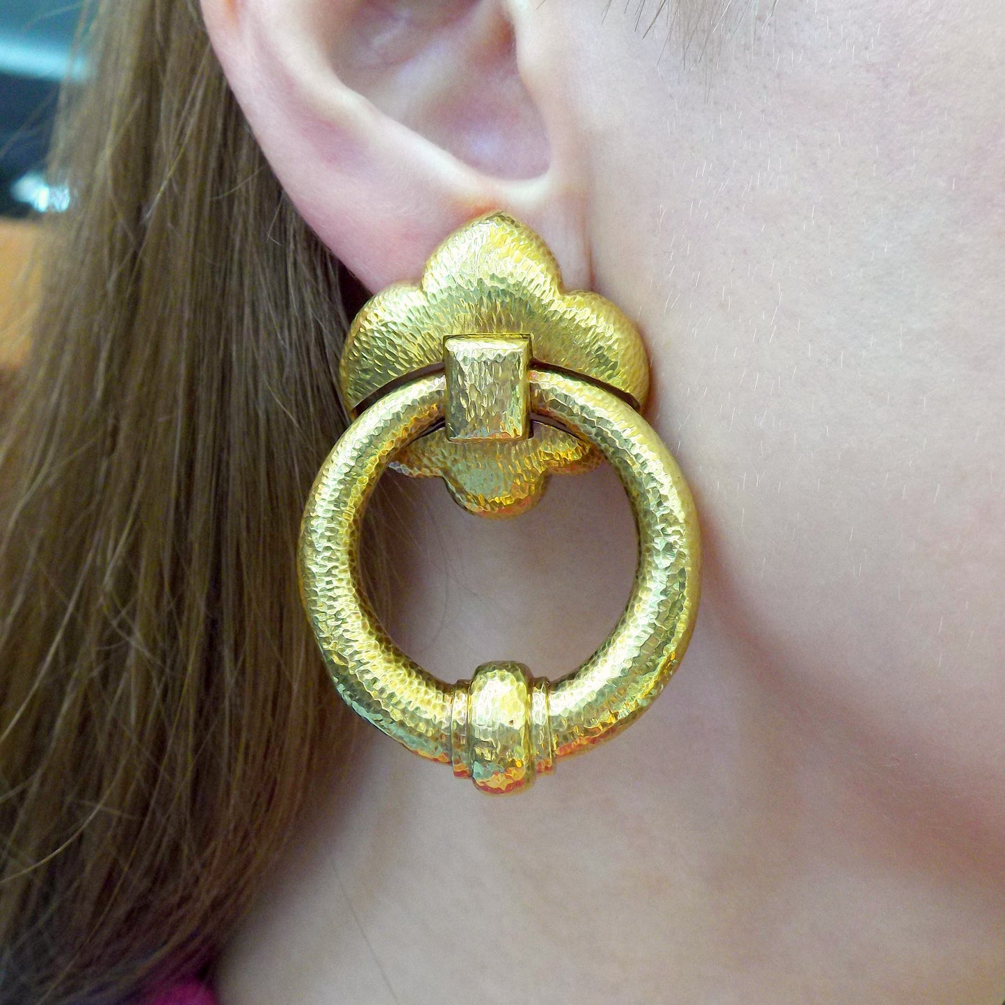 David Webb 18K Yellow Gold Hoop Door-Knocker Earrings